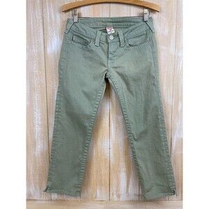 True Religion Women's  29 X 24 Stretch Crop Capri Jeans Olive Green Denim READ